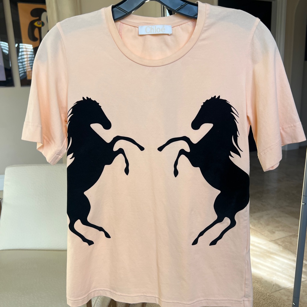 Chloe T-Shirt With Black Horse Design - Peach Size Small